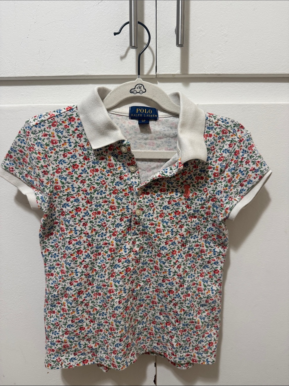 Polo by Ralph Lauren Girls' White Polo with Red, Blue & Green Floral Print